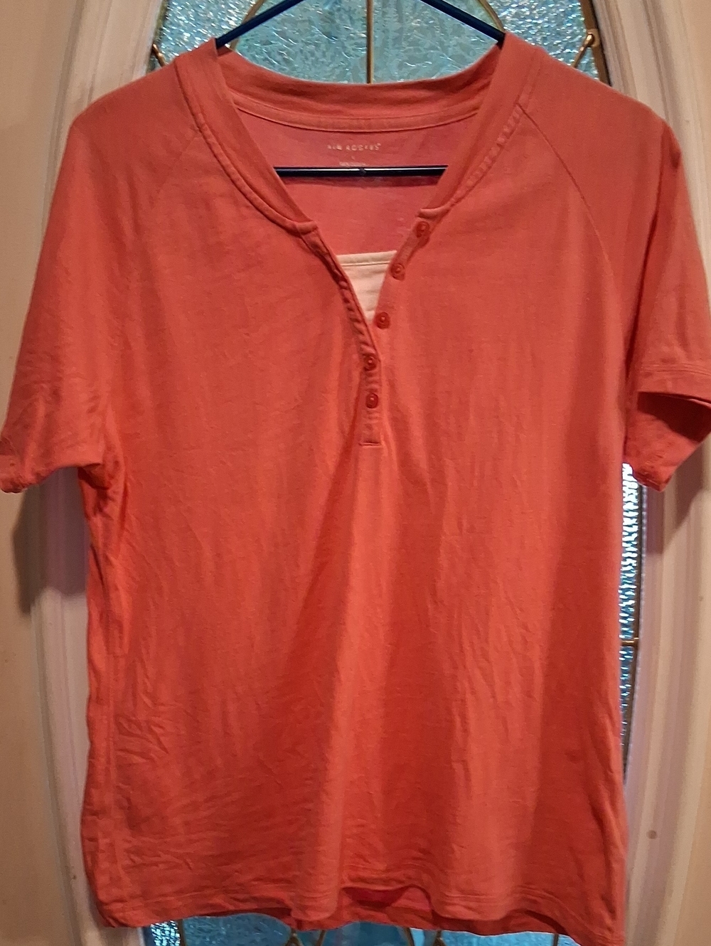 Kim Rogers Coral Short-Sleeve Henley Top